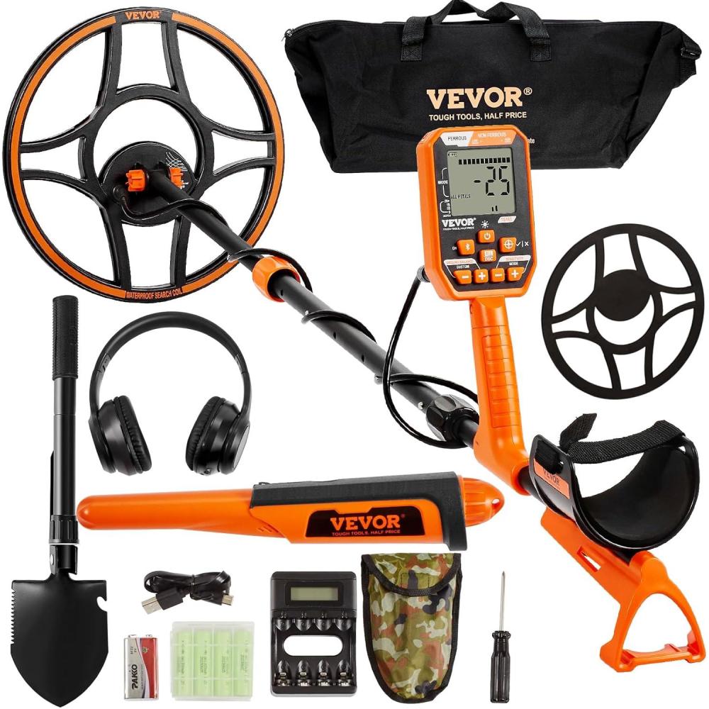 image:imageVEVOR Metal Detector for Adults amp Kids 10 Inch Waterproof Search Coil with LCD Display 7 Modes Adjustable 4152 Aluminum Stem DSP Chip Higher Accuracy Gold Detector 10 Detection Depth12inch