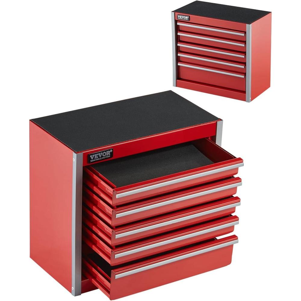 image:imageVEVOR Metal Tool Box 205inch Portable Metal Tool Box with 4 Drawers Small Tool Chest with EVA Liners Ball Bearing Slide Drawers Locking amp Powder Coated Finish MultiFunction Tool OrganizerRed5 Drawer