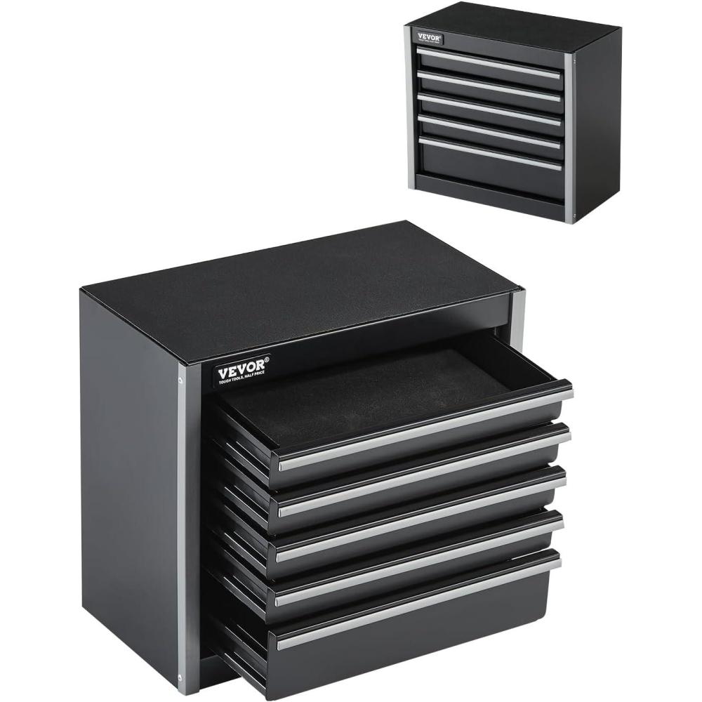 image:imageVEVOR Metal Tool Box 86inch Portable Metal Tool Box with 3 Drawers Small Tool Chest with EVA Liners and PP Feet Pads HeavyDuty Steel With Ball Bearing Opening and Powder Coated Finish BlackBlack5 Drawer