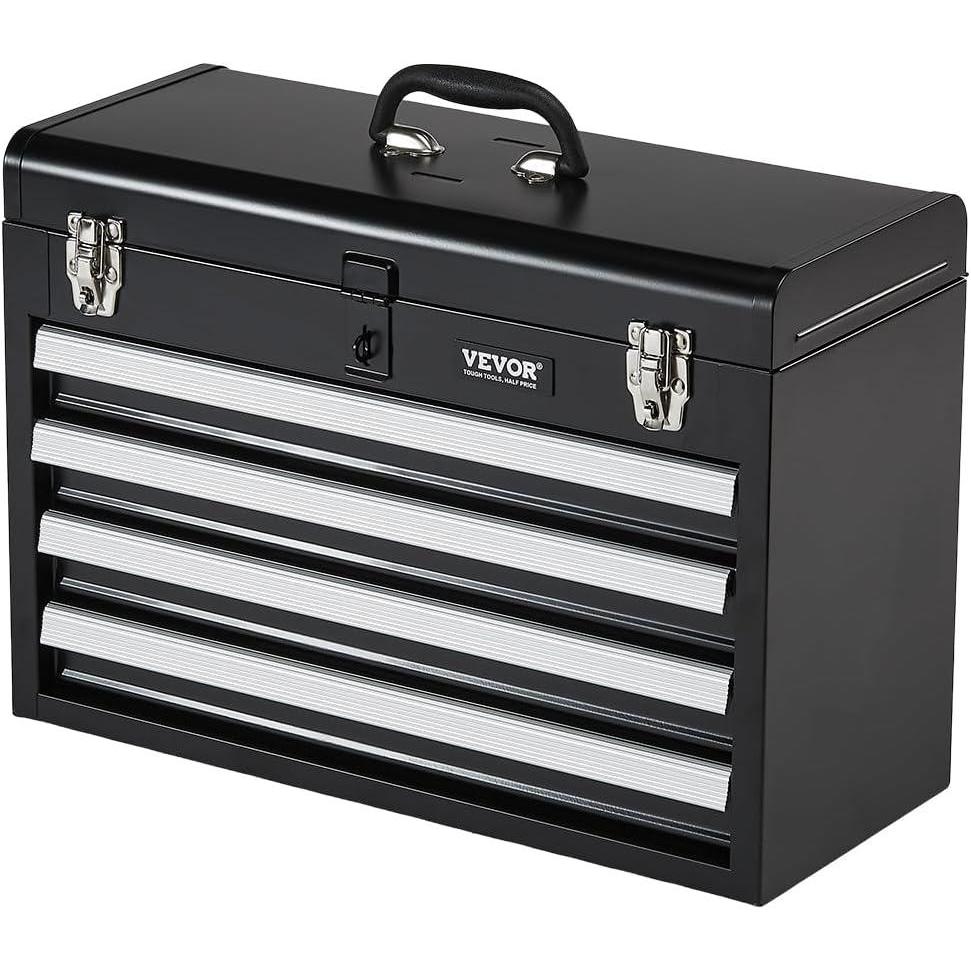 image:imageVEVOR Metal Tool Box 86inch Portable Metal Tool Box with 3 Drawers Small Tool Chest with EVA Liners and PP Feet Pads HeavyDuty Steel With Ball Bearing Opening and Powder Coated Finish BlackBlack4 Drawer