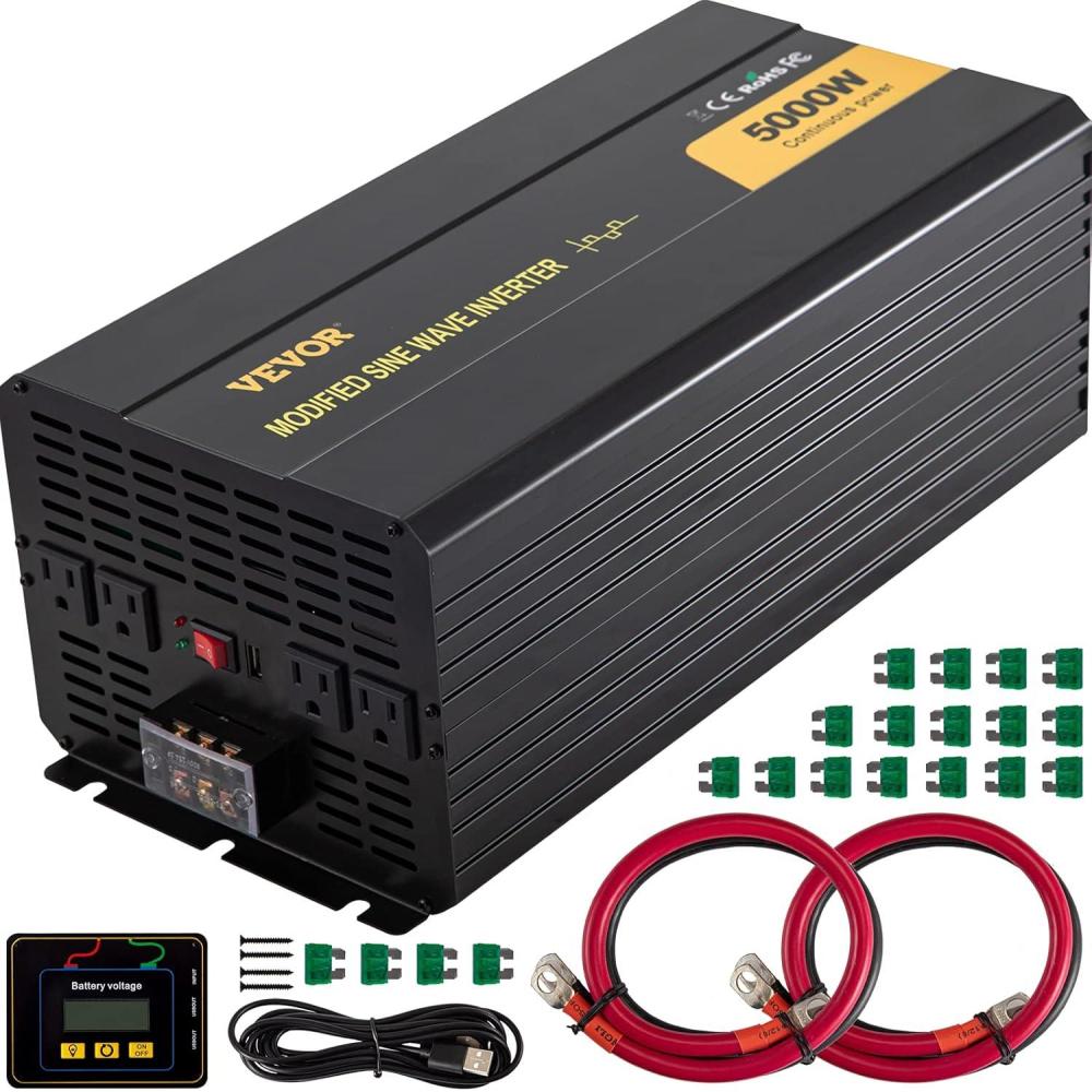image:imageVEVOR Modified Sine Wave Inverter 1500W DC 12V to AC 120V Power Inverter with 2 AC Outlets 2 USB Port 1 TypeC Port 6 Spare Fuses for Small Home Devices Like Smartphone Laptop CE FCC Certified5000W