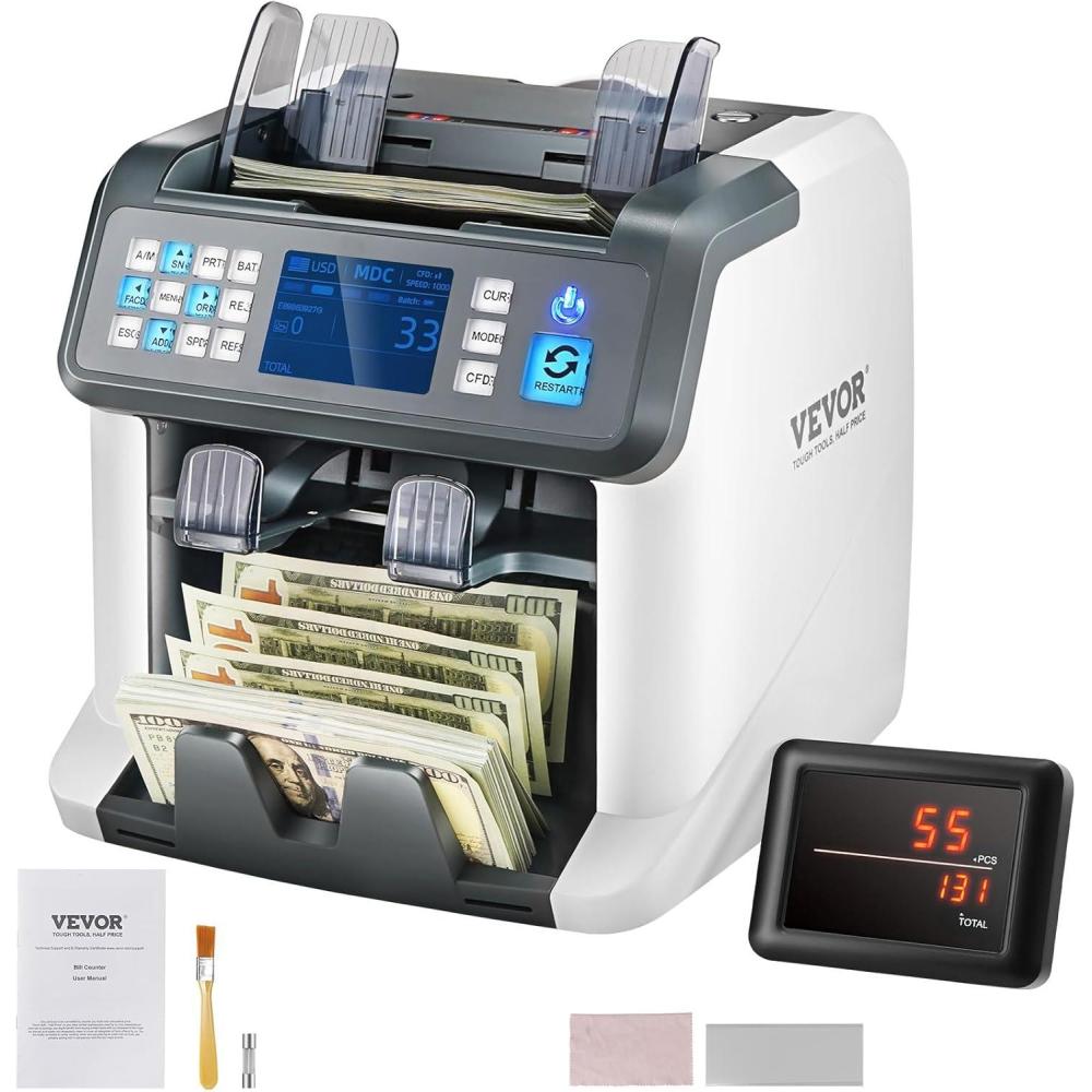 image:imageVEVOR Money Counter Machine Bill Counter with UVMGIRDDDBLHLFCHN Counterfeit Detection CountingValue CountAddBatch Modes USDEUR Money Counting Machine with LCD Display for Small BusinessBank Grade