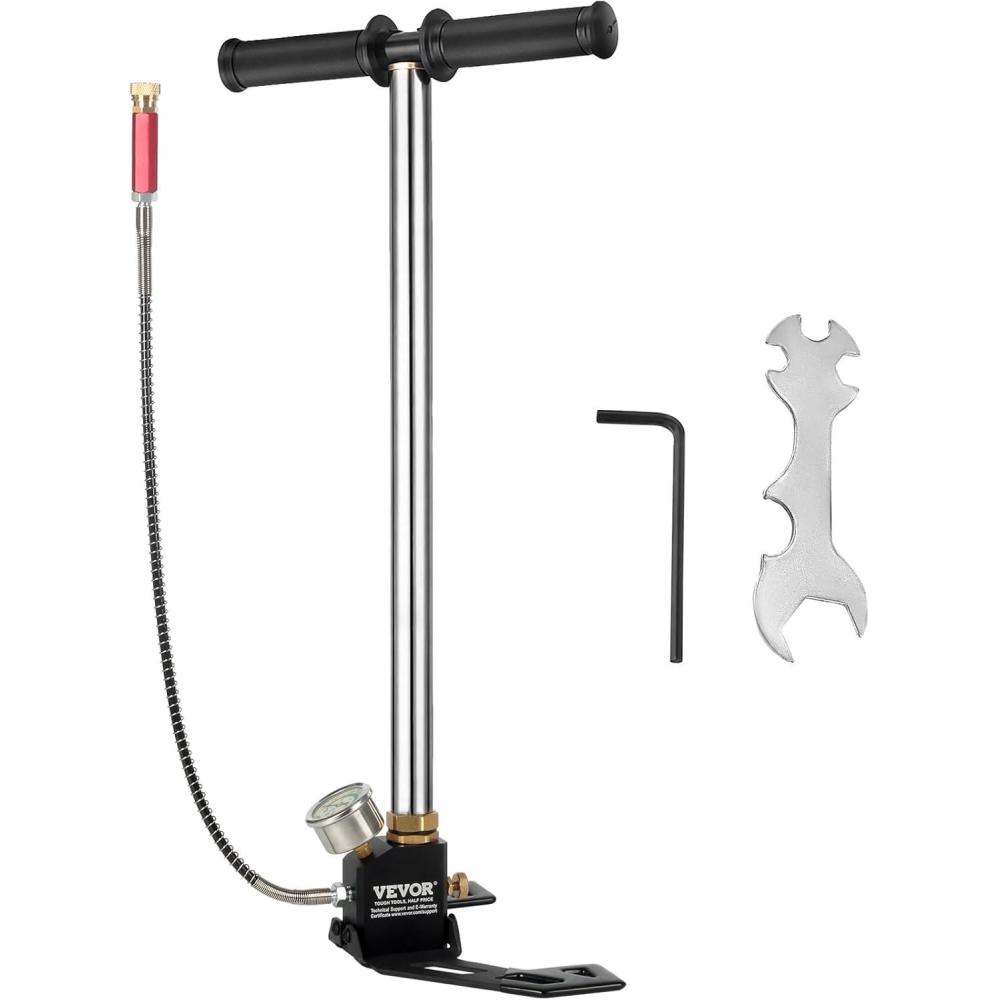 image:imageVEVOR PCP Hand Pump 4 Stage 30Mpa 4500 PSI High Pressure PCP Air Rifile Filling Stirrup Pump with OilMoisture Filter Pressure Gauge Stainless Steel for Airguns Scuba Tank Paintball Filling Tire3 Stage 4500PSI