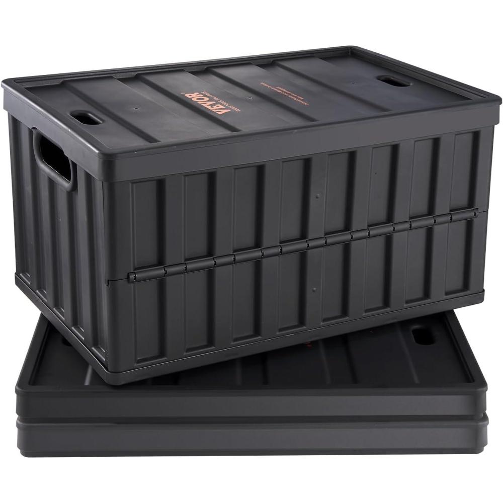 image:imageVEVOR Plastic Collapsible Storage Basket 45L 3 Packs Folding Stackable Storage ContainersBins with Handles Large Heavy Duty Containers for Clothes Toys Books Snack Shoes and Grocery Organizing65LBlack