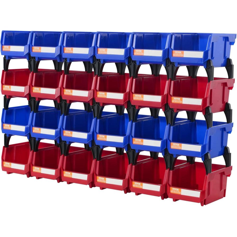 image:imageVEVOR Plastic Storage Bins 12 Pack 11 x 5 x 5Inch Hanging Stackable Storage Organizer Bins Heavy Duty Stacking Containers for Closet Garage Office Home Pantry or Small Parts OrganizationRedBlue24PC1L