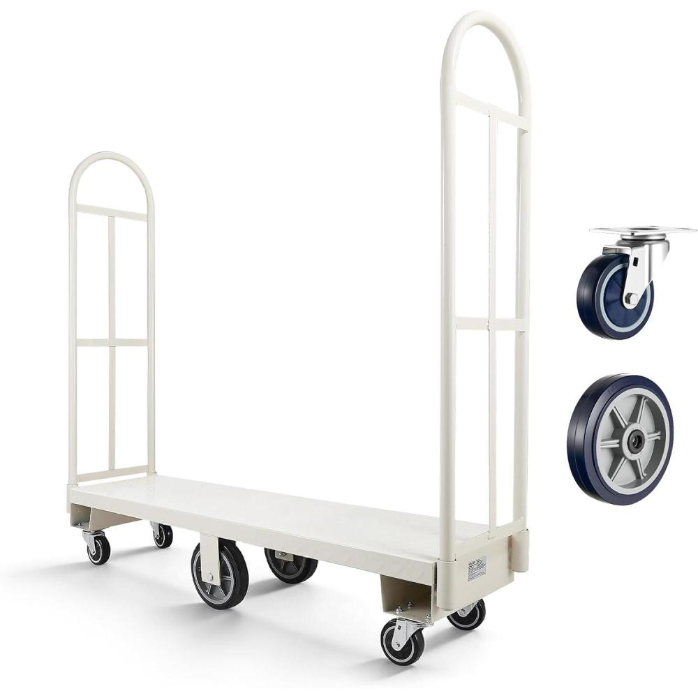image:imageVEVOR Platform Truck 2000 lbs Capacity Steel Flatbed Cart 47 Length x 24 Width x 32 Height Flat Dolly Hand Trucks with 5 Nylon Casters HeavyDuty Utility Push Carts for Luggage Moving2000 LBS UBoat