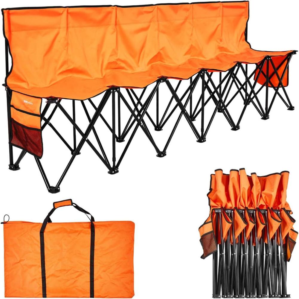 image:imageVEVOR Portable Folding Bench 8 Seats Foldable Sideline Bench Outdoor Camping Bench Chair with Carry Bag amp Backrest Team Sport Sideline Bench for Football Fishing No Assembly Instant Seating BlackOrange
