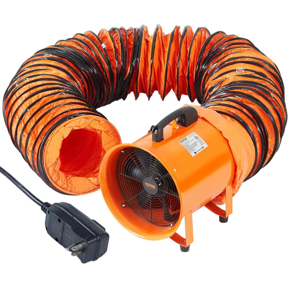 image:imageVEVOR Portable Ventilator with Hose 2 Speed 10 Inch Utility Blower Exhaust Fan with 33ft Flexible Duct 350W 1948CFM High Velocity Industrial Air Mover for Extraction and Ventilation2Speed Combo 10 Inch Fan and 33ft Hose