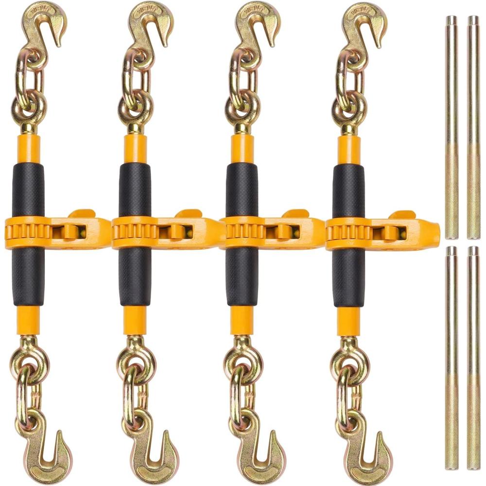 image:imageVEVOR Ratchet Chain Binder 51638 Heavy Duty Load Binders with G80 Hooks 7100 lbs Secure Load Limit Laborsaving Antiskid Handle Tie Down Hauling Chain Binders for Flatbed Truck Trailer 4 P