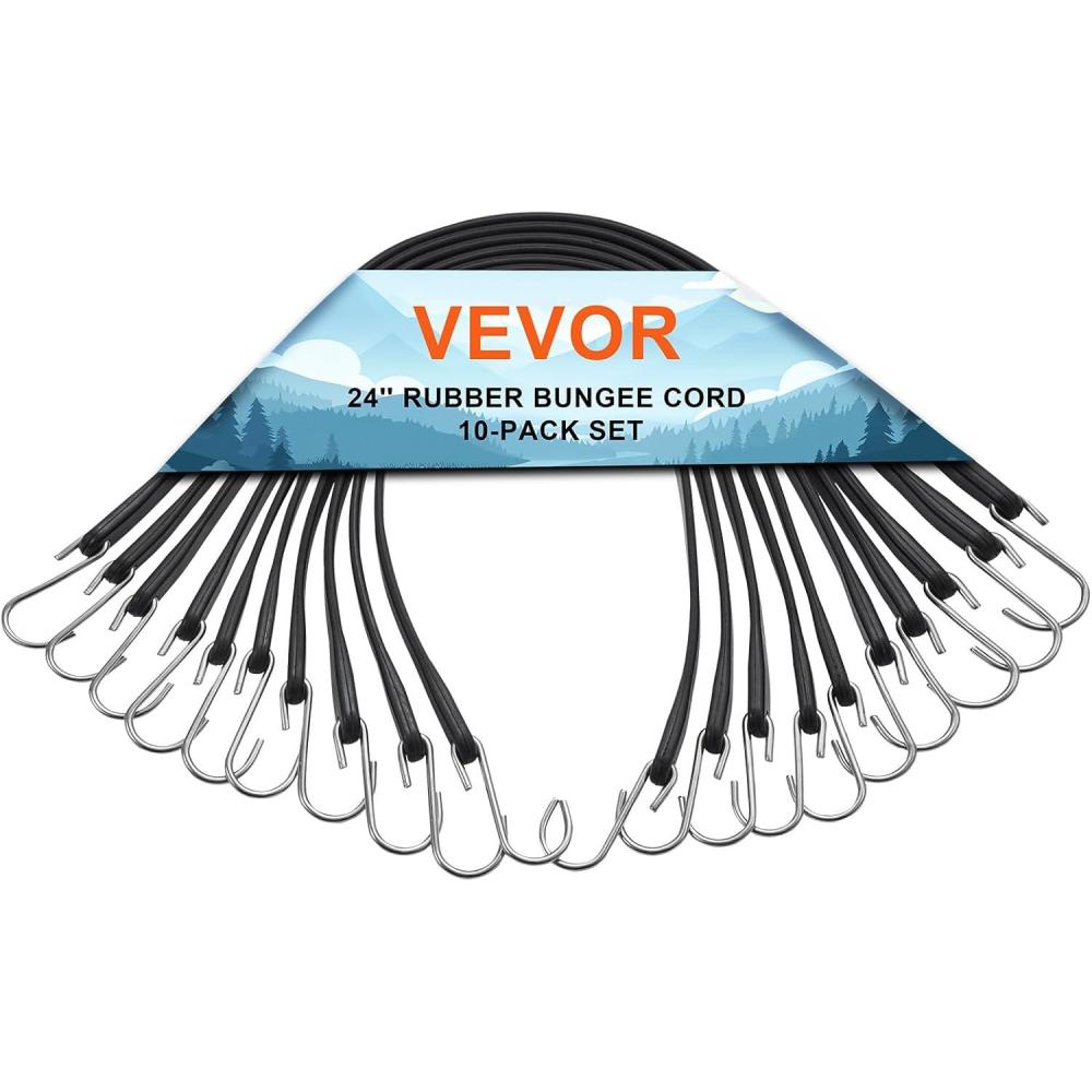 image:imageVEVOR Rubber Bungee Cords 50 Pack 21 Long Weatherproof Natural Rubber Tie Down Straps with Crimped S Hooks Heavy Duty Outdoor Tarp Straps for Securing Flatbed Trailers Canvases Cargo and More24inch 10pcs