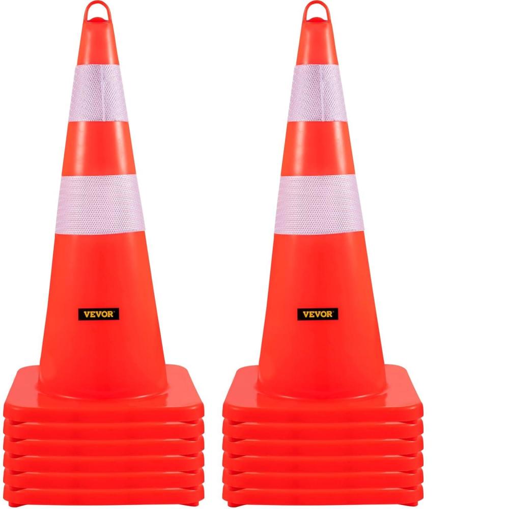 image:imageVEVOR Safety Cones 12 x 28 Traffic Cones PVC Orange Construction Cones 2 Reflective Collars Traffic Cones with Weighted Base and HandHeld Ring Used for Traffic Control Driveway Road Parking12