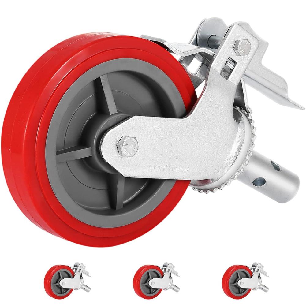 image:imageVEVOR Scaffolding Wheels 8 Scaffold Wheels Set of 4 Heavy Duty Locking Casters 3200LBS Capacity Locking Stem Casters with Brake Red Polyurethane Replacement for Scaffold ShelvesPlastic core