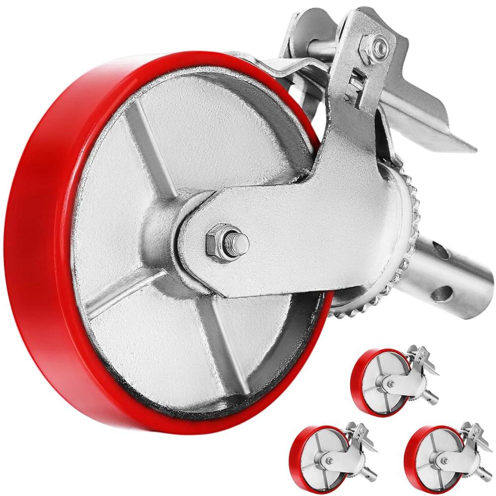 image:imageVEVOR Scaffolding Wheels 8 Scaffold Wheels Set of 4 Heavy Duty Locking Casters 3200LBS Capacity Locking Stem Casters with Brake Red Polyurethane Replacement for Scaffold ShelvesIron core