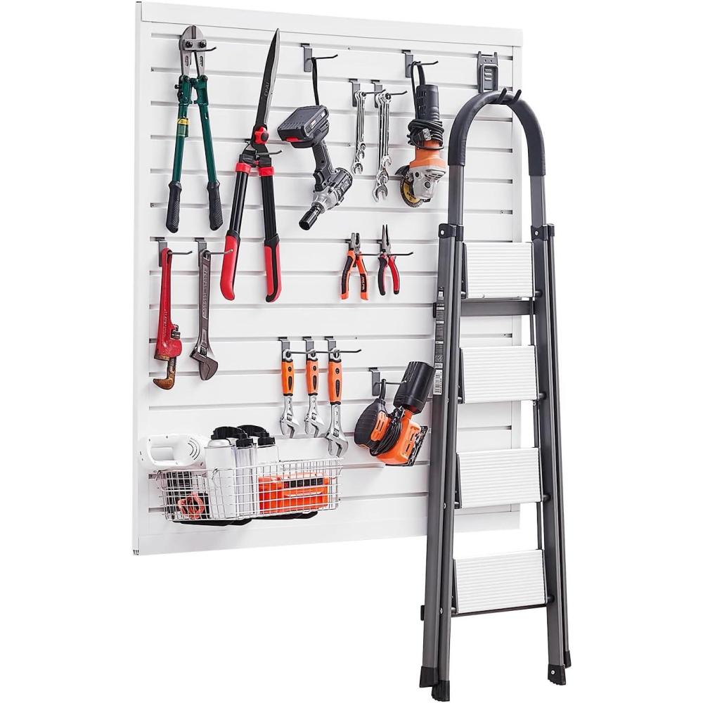image:imageVEVOR Slat Wall Paneling 4 x 4 ft PVC Garage Slatwall with Modular Design Black Slat Wall EasytoInstall Adjustable Slatwall Panel with Coupling Structure amp DIY Cutting Fits for Storage amp DisplayWhite