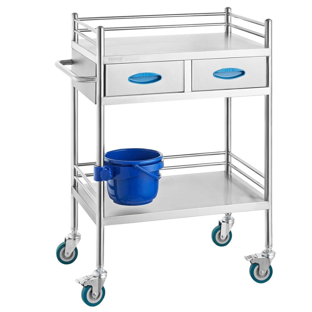 image:imageVEVOR Stainless Steel Utility Cart with Wheels MedicalDental Lab Cart 2 Shelves1 DrawerUtility Cart