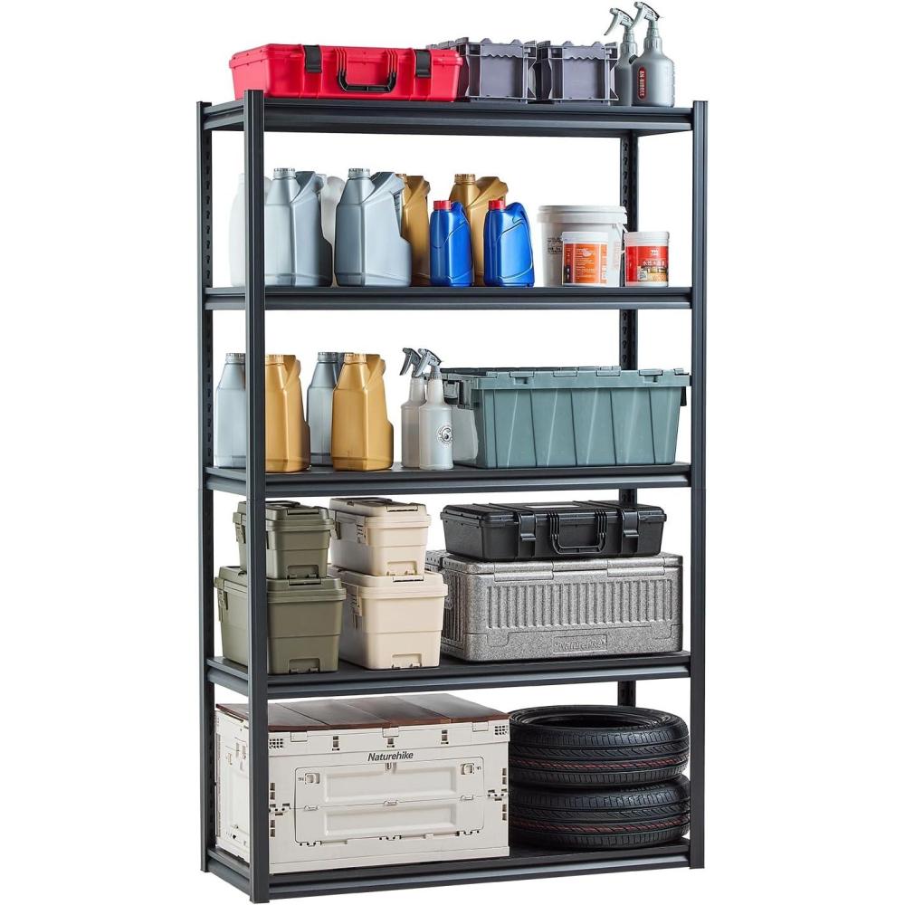 image:imageVEVOR Storage Shelves 3000 lbs 5 Tier Garage Storage Shelving 18 D x 48 W x 78 H Adjustable Metal Shelves for Garage Shelves Utility Rack Shelf Ideal for Kitchen Warehouse Basement Black18 D x 48 W x 78 H