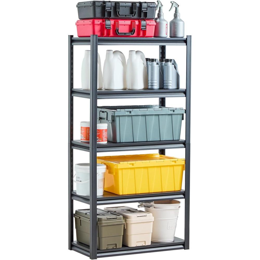 image:imageVEVOR Storage Shelves 3000 lbs 5 Tier Garage Storage Shelving 18 D x 48 W x 78 H Adjustable Metal Shelves for Garage Shelves Utility Rack Shelf Ideal for Kitchen Warehouse Basement Black16 D x 32 W x 63 H