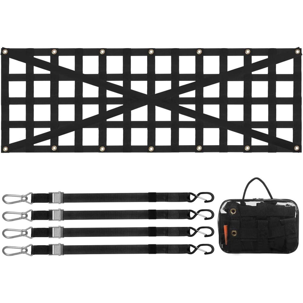image:imageVEVOR Tailgate Net for Truck Bed 54 in x 18 in Cargo Net Durable with 4 Adjustable Buckle Straps CrossReinforced Design Extendable amp Durable Suitable for Truck Trailer Pickup Boat Jeep SUV54 in x 18 in