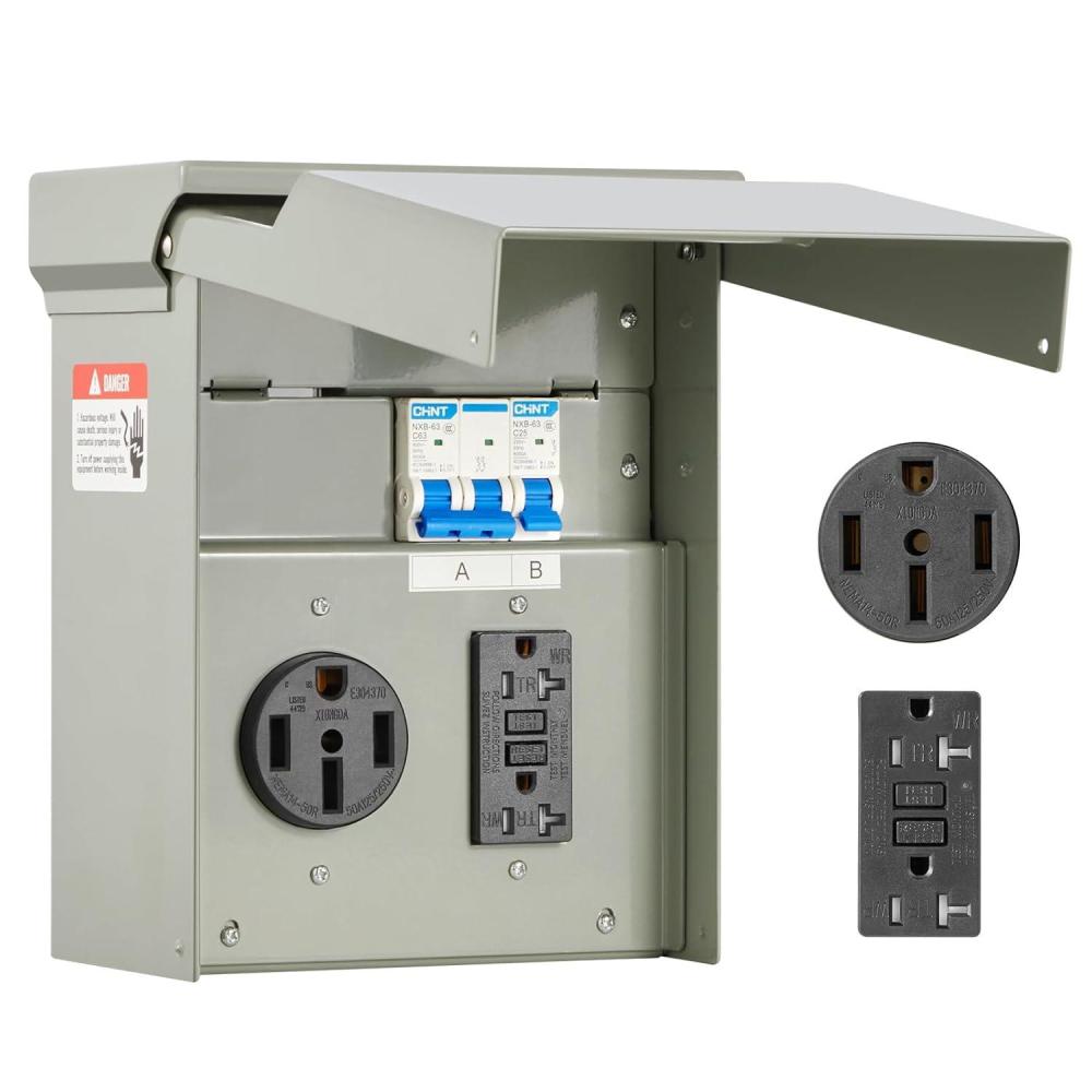 image:imageVEVOR Temporary Power Outlet Panel RV Electrical Breaker Box with Prewired 50 Amp amp 20 Amp GFCI Receptacle Circuit Weatherproof RV Electrical Panel for RV Hookup Camper Travel Trailer Motorhome5020 Amp