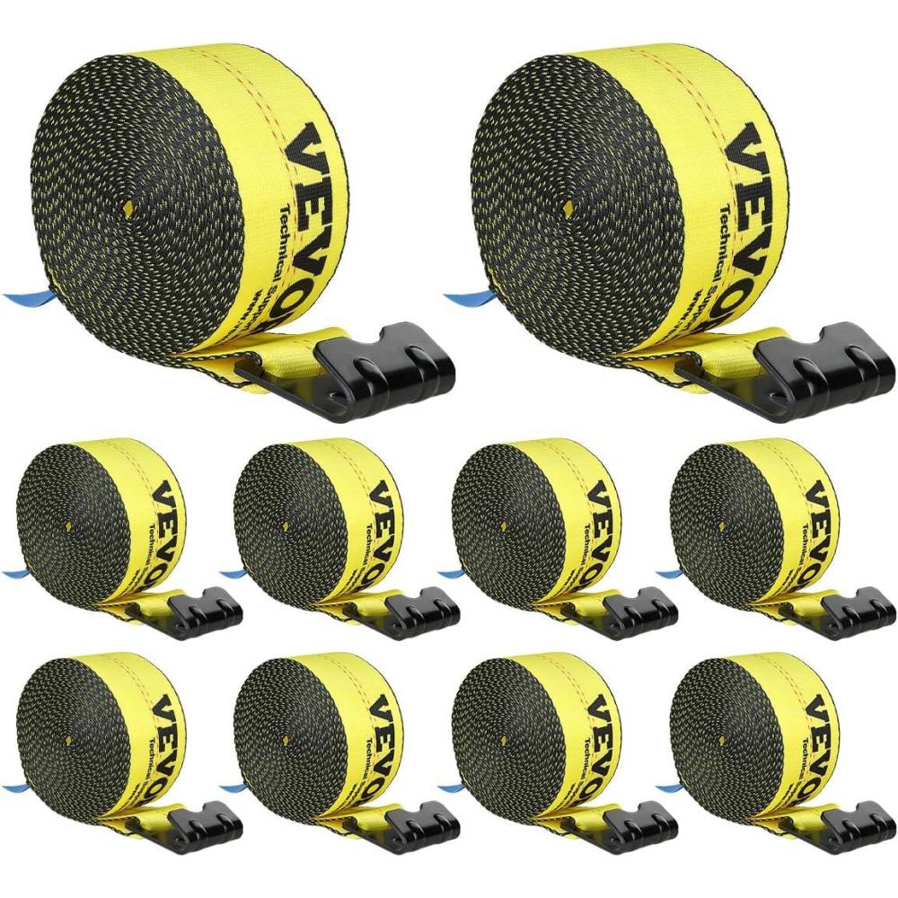 image:imageVEVOR Truck Straps 4 x30 Heavy Duty Tie Down wFlat Hooks 18000lbs Break Strength WLL 6000lbs Cargo Straps tie Down for Flatbeds Trucks Trailers Farms Rescues Tree Saver Yellow10 PackYellow