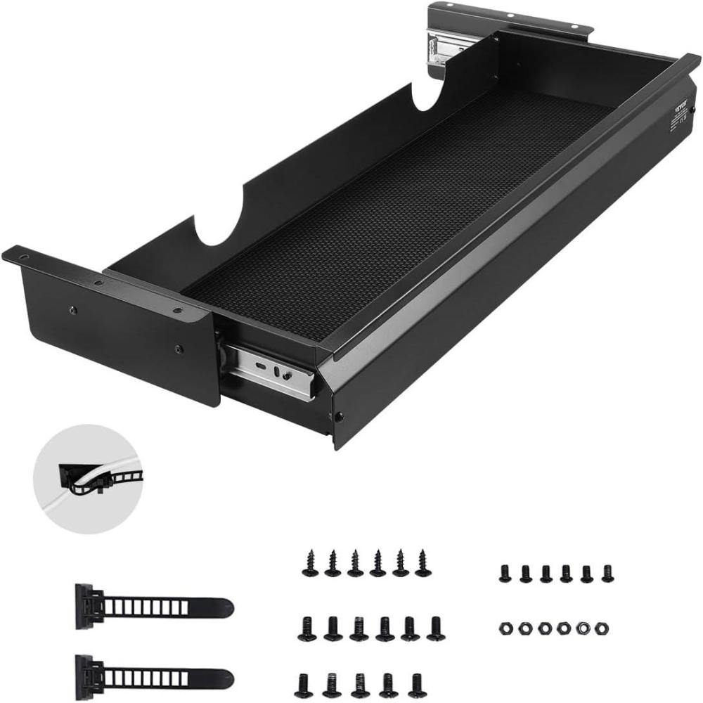 image:imageVEVOR Under Desk Drawer Slide Out 16 inch Attachable Desk Drawer for Sit Stand Workstation Hidden Under Counter Drawers for office Home Black26inch