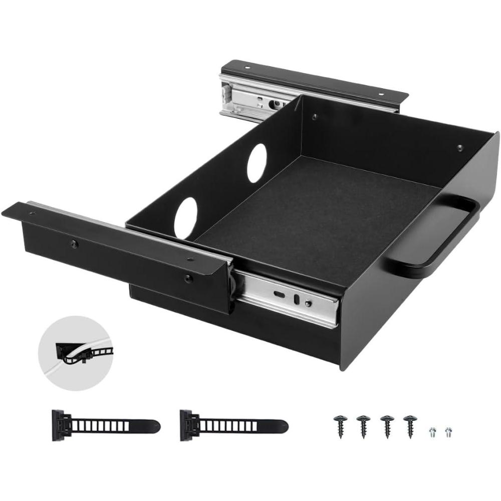 image:imageVEVOR Under Desk Drawer Slide Out 33inch Under Desk Mounted Pullout Drawer Attachment Hidden Under Counter Drawers for office Home Sit Stand Workstation Black13inch