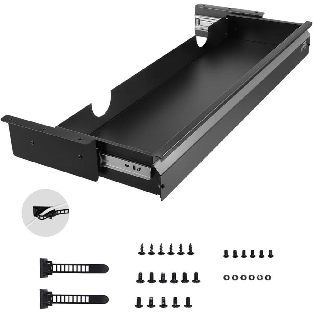 image:imageVEVOR Under Desk Drawer Slide Out 33inch Under Desk Mounted Pullout Drawer Attachment Hidden Under Counter Drawers for office Home Sit Stand Workstation Black33inch