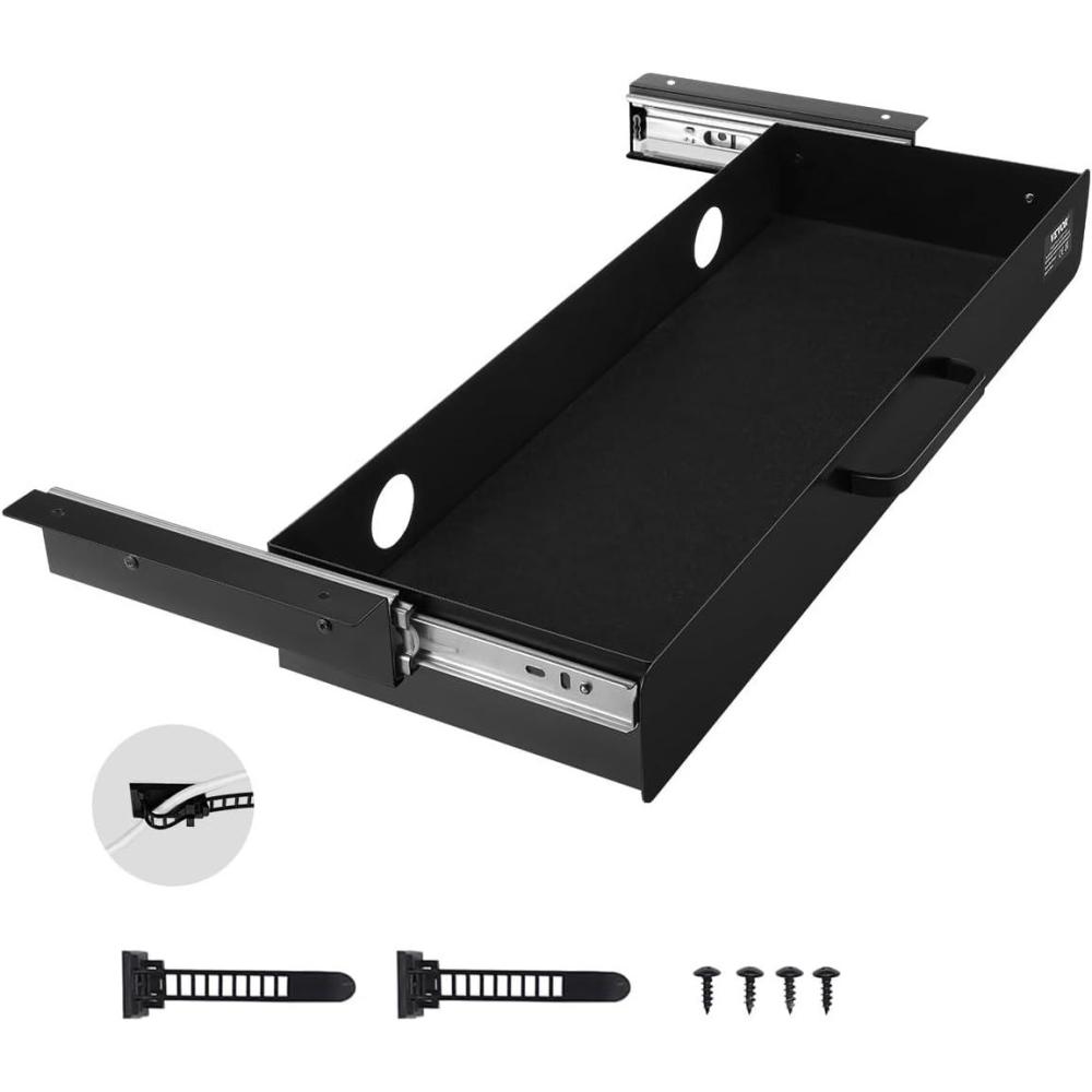 image:imageVEVOR Under Desk Drawer Slide Out 33inch Under Desk Mounted Pullout Drawer Attachment Hidden Under Counter Drawers for office Home Sit Stand Workstation Black22inch