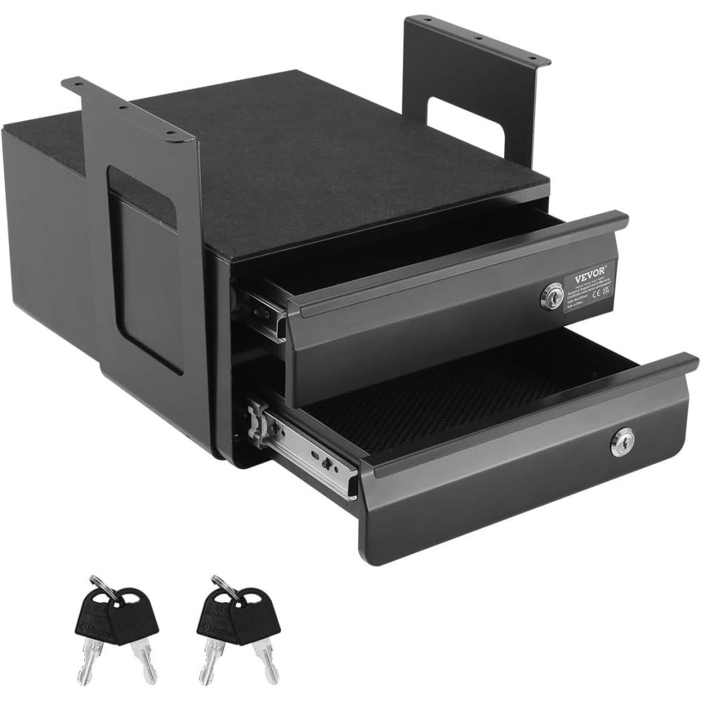 image:imageVEVOR Under Desk Lockable Slide Out Drawer 13 inch Under Desk Pullout Drawer for Sit Stand Workstation Secure Under Counter Drawers for Home Office Storage Organizer BlackDouble