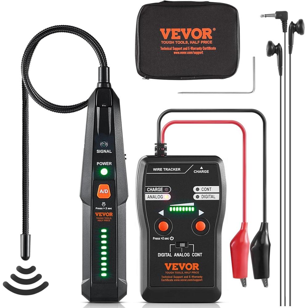 image:imageVEVOR Underground Cable Locator 65Ft Max Detection Depth Wire Tracer Break Detector Finder with Earphone 3280Ft Max Detection Length Cable Tester for Pet Fence Buried Sprinkler Valve Irrigation