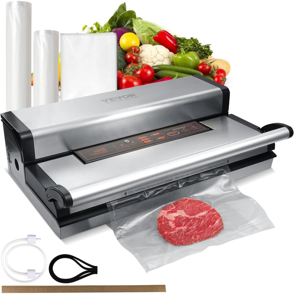 image:imageVEVOR Vacuum Sealer Machine 95Kpa 350W Powerful Dual Pump and Dual Sealing Dry and Moist Food Storage Automatic and Manual Air Sealing System with Builtin Cutter with Seal Bag and External HoseVacuum Sealer 95Kpa