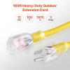VEVOR 100FT Heavy Duty Extension Cord, 12AWG 15Amps 1875W, 3 Prongs Indoor Outdoor Electric Cord with Lighted End, Flexible & -40°C Cold-Resistant for Lawn, Garage, Home Use, ETL Listed(12AWG)