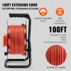 VEVOR 100FT Retractable Extension Cord Reel, with 4 Outlets and Dust Cover, Heavy Duty 12AWG SJTOW Power Cord, Portable Handle and Safety Overload Circuit Breaker, for Outdoor Indoor Toolshed Garage(100FT 12AWG)