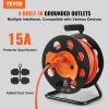 VEVOR 100FT Retractable Extension Cord Reel, with 4 Outlets and Dust Cover, Heavy Duty 12AWG SJTOW Power Cord, Portable Handle and Safety Overload Circuit Breaker, for Outdoor Indoor Toolshed Garage(100FT 12AWG)