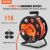 VEVOR 100FT Retractable Extension Cord Reel, with 4 Outlets and Dust Cover, Heavy Duty 12AWG SJTOW Power Cord, Portable Handle and Safety Overload Circuit Breaker, for Outdoor Indoor Toolshed Garage(14AWG)