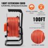 VEVOR 100FT Retractable Extension Cord Reel, with 4 Outlets and Dust Cover, Heavy Duty 12AWG SJTOW Power Cord, Portable Handle and Safety Overload Circuit Breaker, for Outdoor Indoor Toolshed Garage(14AWG)