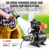 VEVOR 1HP Shallow Well Pump Portable, 1380 GPH Garden Jet Pump with Automatic Controller, 145 ft Head Stainless Steel Sprinkler Booster Pumps, for Garden Lawn Irrigation System, Water Transfer(1 HP with Tank)