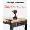VEVOR Adjustable Workbench, 48-Inch Work Bench with Power Outlet, Wheels, and Pegboard, 2000 lbs Load Heavy Duty Oak Wood Top Work Table for Garage, Workshop, Office, and Home(Height Adjustment│Power Outlets│61″x20″)