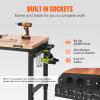 VEVOR Adjustable Workbench, 48-Inch Work Bench with Power Outlet, Wheels, and Pegboard, 2000 lbs Load Heavy Duty Oak Wood Top Work Table for Garage, Workshop, Office, and Home(Rubber Pad│Universal Wheels│72″x25″x39.5″)