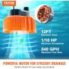 VEVOR Automatic Pool Cover Pump, 1/10 HP 75W 540 GPH, 120V Submersible Swimming Pool Cover Pump, Water Removal Pump with 3 Hose Adapters 16 ft Drainage Hose & 25 ft Power Cord, for Pool Draining(1/10 HP 540 GPH)