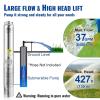 VEVOR Deep Well Submersible Pump, 1HP 115V/60Hz, 37gpm Flow 207ft Head, with 33ft Electric Cord, 4″ Stainless Steel Water Pump for Industrial, Irrigation&Home Use, IP68 Waterproof Grade(2HP/230V)