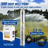 VEVOR Deep Well Submersible Pump, 1HP 115V/60Hz, 37gpm Flow 207ft Head, with 33ft Electric Cord, 4″ Stainless Steel Water Pump for Industrial, Irrigation&Home Use, IP68 Waterproof Grade(3HP/230V w/ control box)