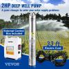 VEVOR Deep Well Submersible Pump, 1HP 115V/60Hz, 37gpm Flow 207ft Head, with 33ft Electric Cord, 4″ Stainless Steel Water Pump for Industrial, Irrigation&Home Use, IP68 Waterproof Grade(2HP/230V w/ control box)