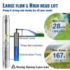 VEVOR Deep Well Submersible Pump, 2HP 230V/60Hz, 37GPM 427 ft Head, with 33 ft Cord & External Control Box, 4 inch Stainless Steel Water Pumps for Industrial, Irrigation and Home Use, IP68 Waterproof(0.5HP/230V/ Built-in Controller)