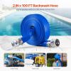VEVOR Discharge Hose, 1-1/2″ x 100′, PVC Fabric Lay Flat Hose, Heavy Duty Backwash Drain Hose with Clamps, Weather-proof & Burst-proof, Ideal for Swimming Pool & Water Transfer, Blue(2″ x 100′ with connector)