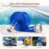 VEVOR Discharge Hose, 1-1/2″ x 100′, PVC Fabric Lay Flat Hose, Heavy Duty Backwash Drain Hose with Clamps, Weather-proof & Burst-proof, Ideal for Swimming Pool & Water Transfer, Blue(3″ x 50′ with connector)