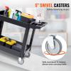 VEVOR Foldable Utility Service Cart, 165LBS 3 Shelf Heavy Duty Plastic Rolling Cart with 360° Swivel Wheels (2 with Brakes), Ergonomic Handle, Portable Garage Tool Cart for Warehouse Office Home(2 Tier-550LBS)