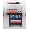 VEVOR Foldable Utility Service Cart, 165LBS 3 Shelf Heavy Duty Plastic Rolling Cart with 360° Swivel Wheels (2 with Brakes), Ergonomic Handle, Portable Garage Tool Cart for Warehouse Office Home(3 Tier-550LBS)