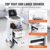VEVOR Medical Trolley Storage Cart with Removable Drawer, Rolling Lab Tray Cart with Wheels for Ultrasound, Dental Clinic, Lab, Beauty Salon, Office(3 Tiers / 2 Drawers)