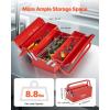 VEVOR Metal Tool Box, 14-inch, 2-Tier 3-Tray Portable Folding Tool Chest Organizer with Handle & Lock Hole, Powder Coated Steel, Cantilever Toolbox for Household Factory Warehouse Repair Shop, Red(2 Tier-3 Tray)
